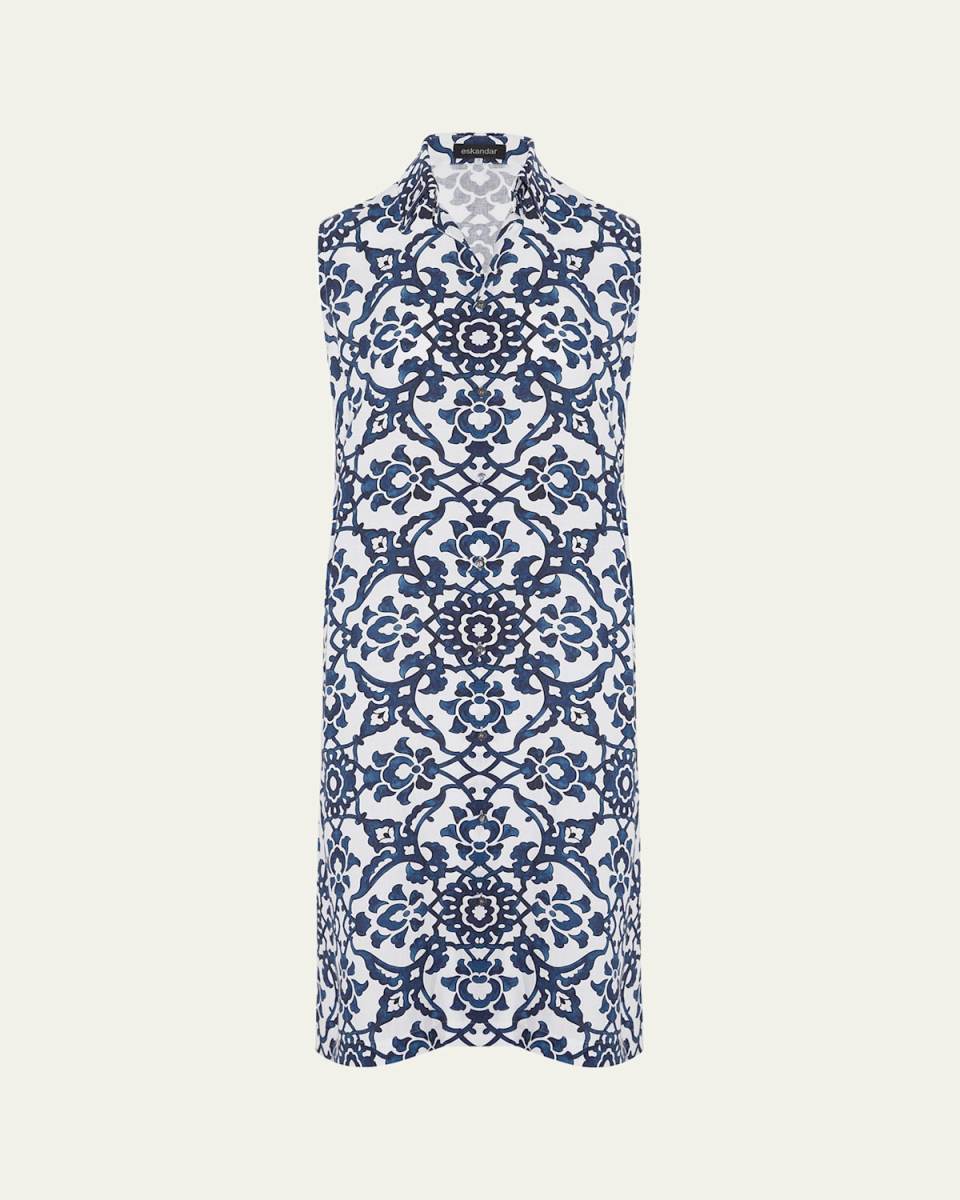 Slim A-Line Sleeveless Shirt Dress With Collar